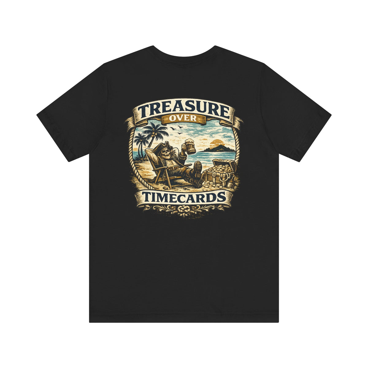 Treasure Over Timecards pirate t-shirt